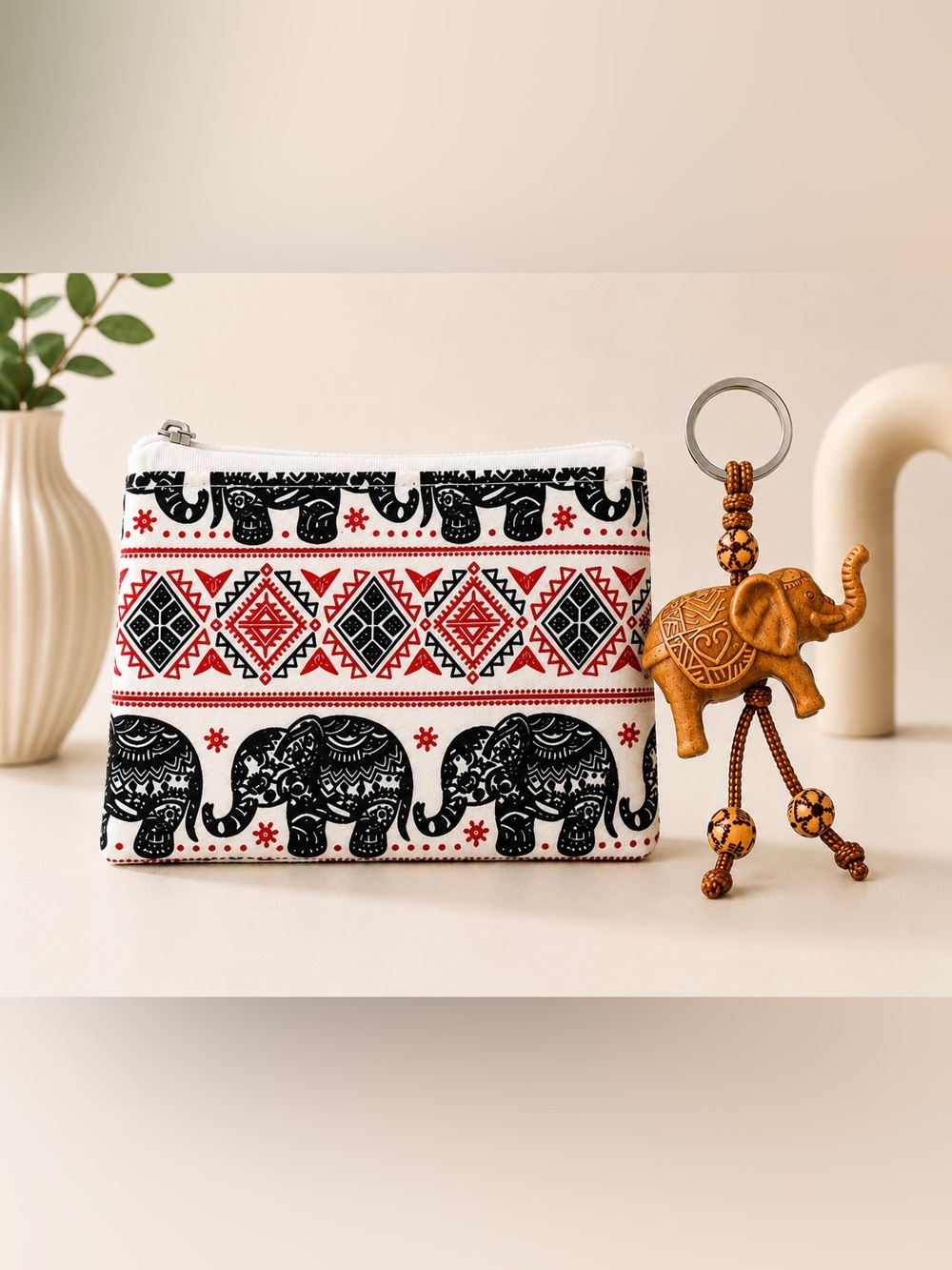 Bundle Thai Elephant Zipper Pouch + Elephant Keychain